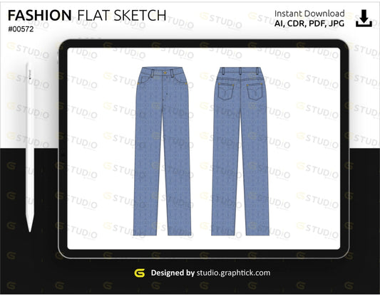 Boyfriend Denim Jeans Flat Sketch