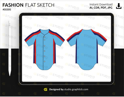 Button Up Jersey Flat Sketch Down Shirt