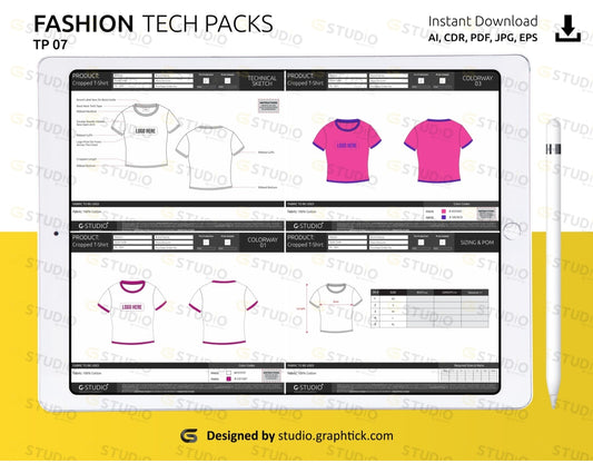 Cropped Tee Shirt Tech Pack Template