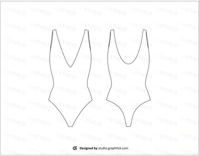 Deep V Neck Bodysuit Flat Sketch Swimwear