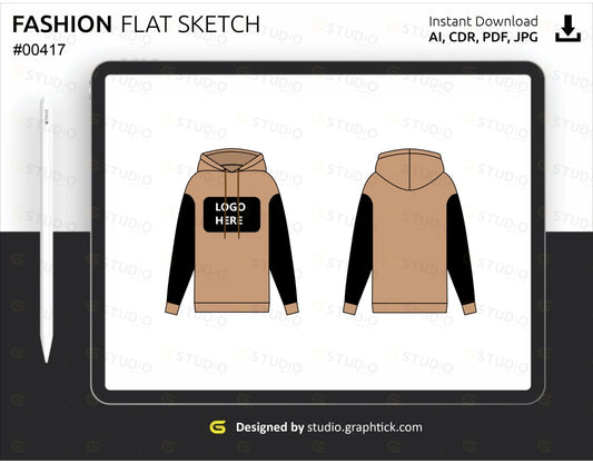 Drop Shoulder Hoodie Flat Sketch