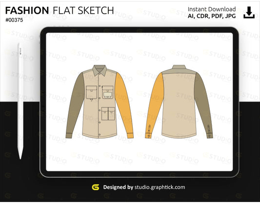 Full Sleeve Button Down Shirt Flat Sketch