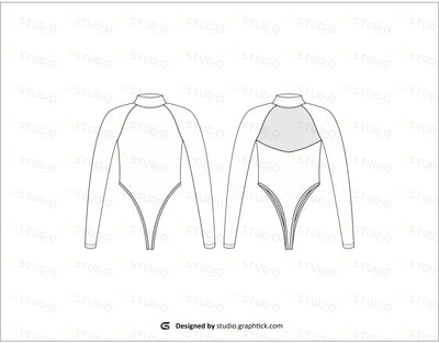 Full Sleeve Highcut Bodysuit Flat Sketch