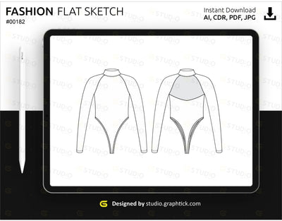 Full Sleeve Highcut Bodysuit Flat Sketch