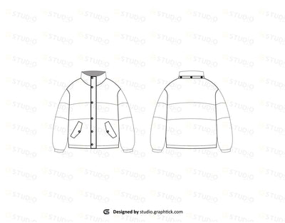 Full Sleeve Puffer Jacket Flat Sketch