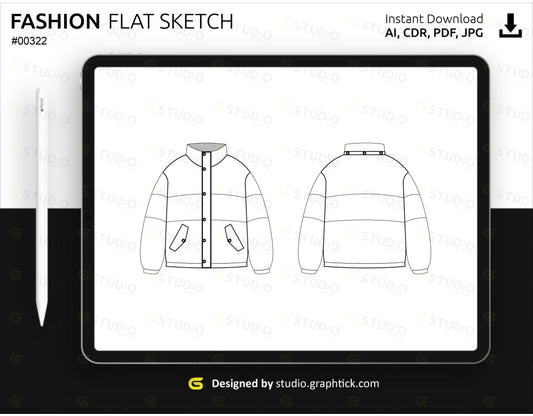 Full Sleeve Puffer Jacket Flat Sketch