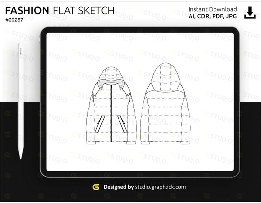 Full Sleeve Puffer Jacket Flat Sketch