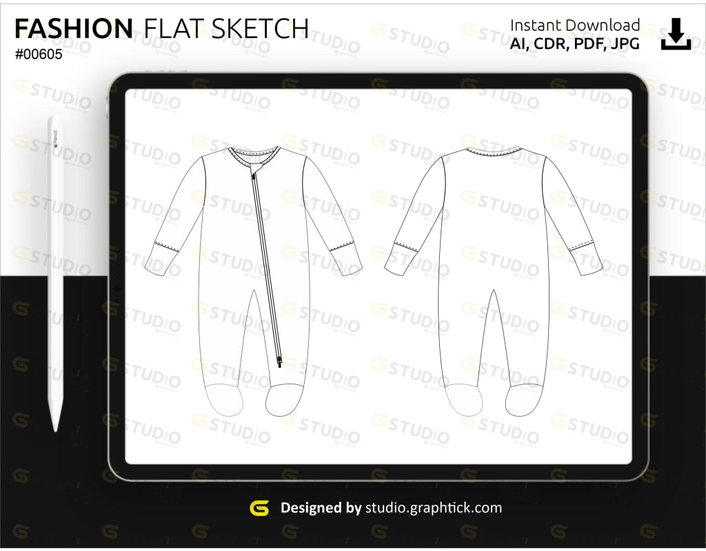 Full Sleeve Romper Flat Sketch Kids