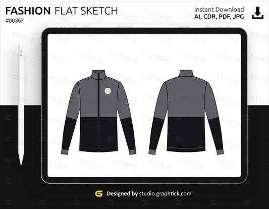 Full Sleeve Zipper Jacket Flat Sketch