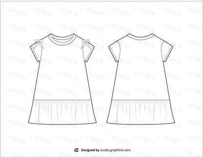 Girls Cap Sleeve Dress Flat Sketch Dresses