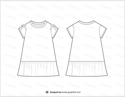 Girls Cap Sleeve Dress Flat Sketch Dresses