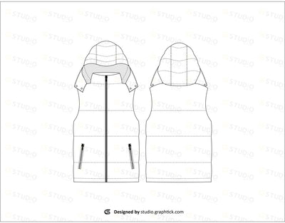 Hooded Sleeveless Puffer Jacket Flat Sketch Coats & Jackets