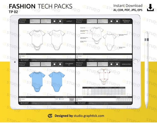 Kids Bodysuit Tech Pack Template