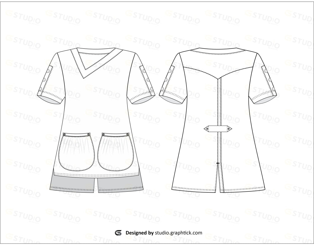 MEDICAL SCRUBS TOP FLAT SKETCH