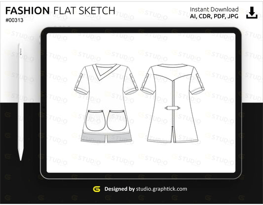 Medical Scrubs Top Flat Sketch