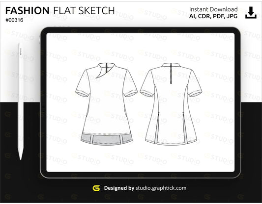 Medical Scrubs Top Flat Sketch Medical Scrubs