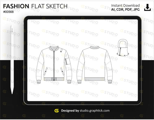 Mens Bomber Jacket Flat Sketch Bomber Jacket