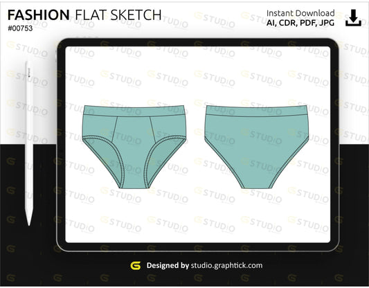 Mens Boxer Brief Flat Sketch Breifs