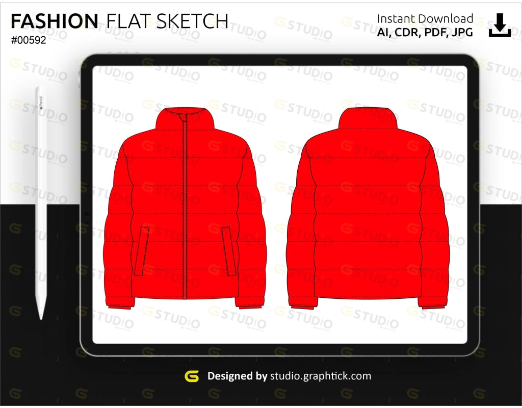 Mens Bubble Jacket Flat Sketch