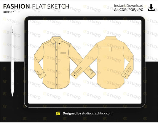 Mens Button Down Shirt Flat Sketch