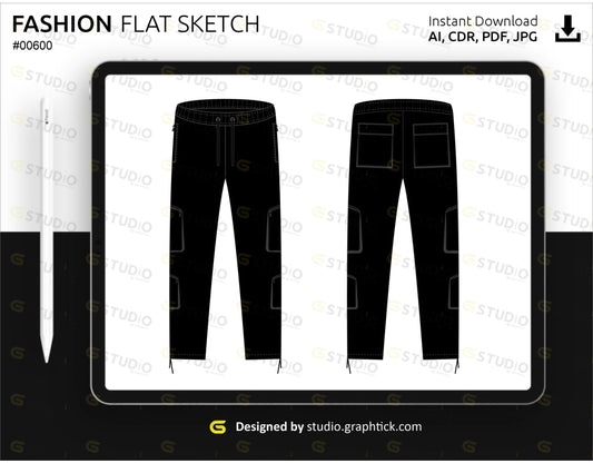 Mens Cargo Pant Flat Sketch