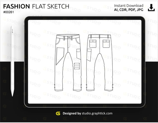 Mens Cargo Pants Flat Sketch Pant