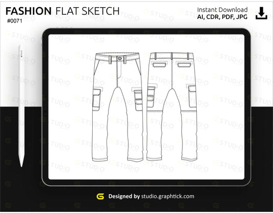 Mens Cargo Pants Flat Sketch Pant