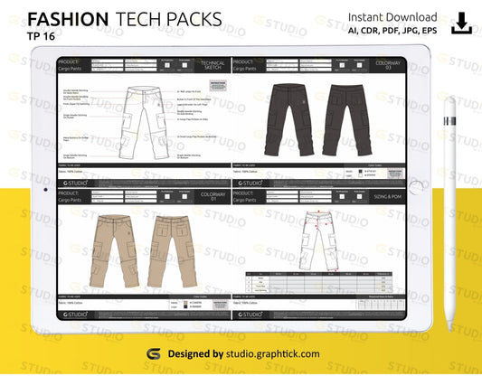 Mens Cargo Pants Tech Pack Template