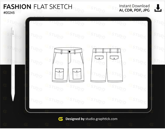 Mens Cargo Shorts Flat Sketch