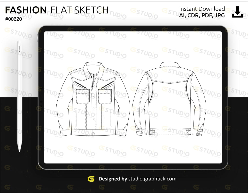 Template zip jacket vector illustration flat sketch design outline canvas  prints for the wall • canvas prints zip, work, white | myloview.com