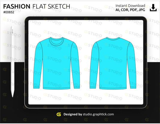 Mens Full Sleeve Sweat Shirt Flat Sketch