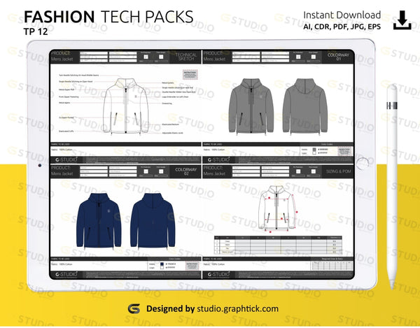 MENS HOODED JACKET TECH PACK TEMPLATE – shop.graphtick.com