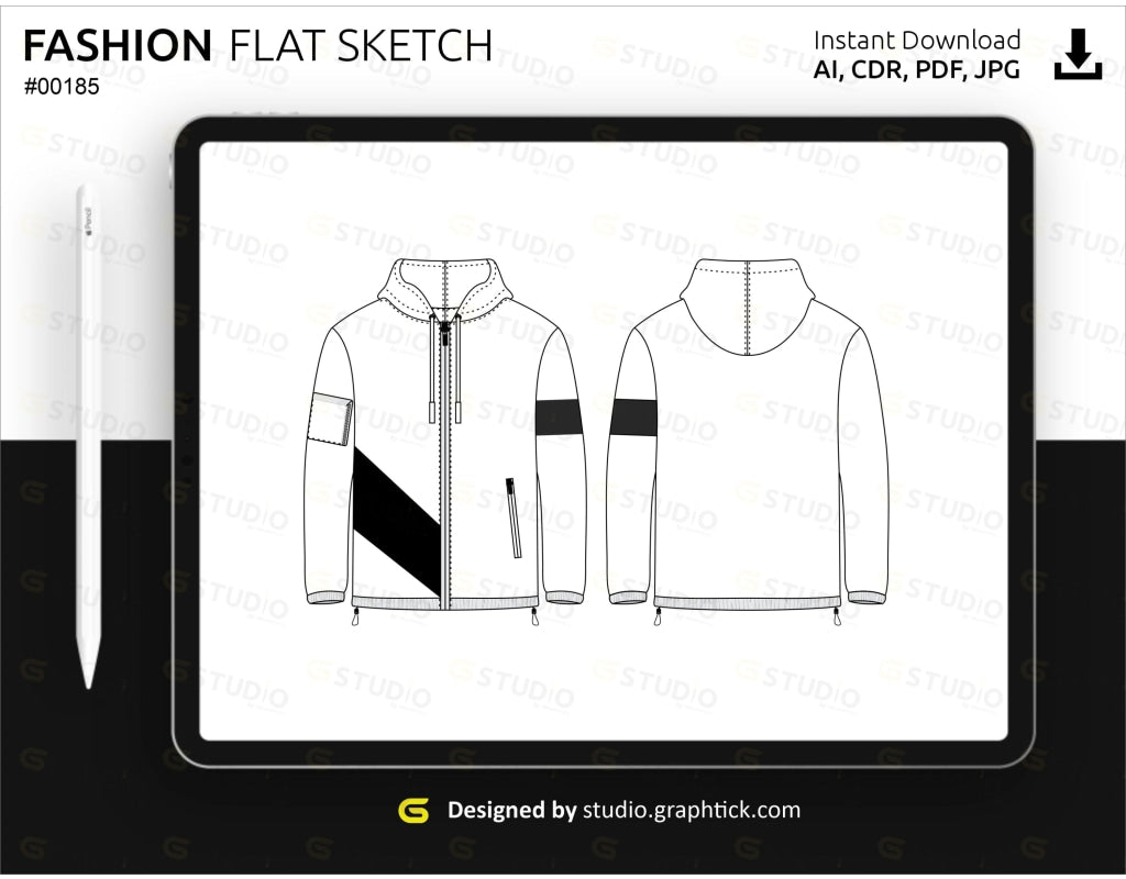 Men Windbreaker Jacket Flat Sketch VecFashion, 60% OFF