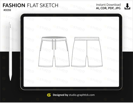 Mens Knee Length Shorts Flat Sketch