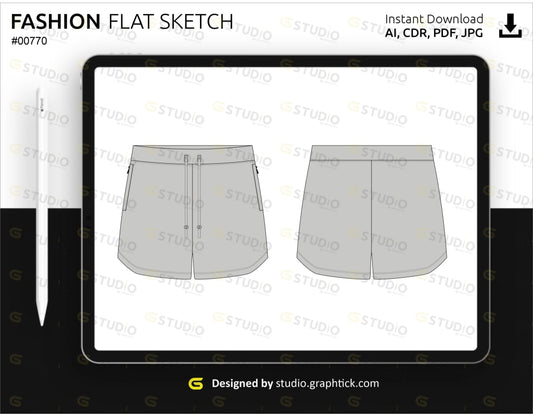 Mens Loose Shorts Flat Sketch