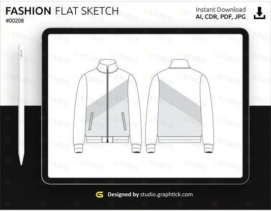 Mens Mock Neck Zipper Jacket Flat Sketch