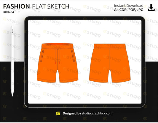 Mens Nylon Shorts Flat Sketch