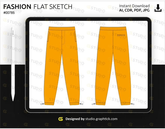 Mens Nylon Sweatpants Flat Sketch