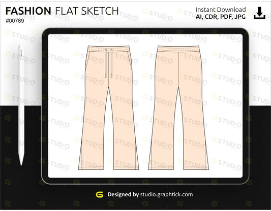 Mens Open Bottom Panel Trouser Flat Sketch