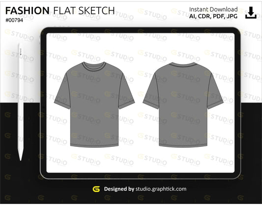 Mens Oversized Tee Shirt Flat Sketch