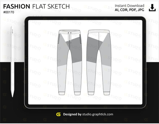 Mens Panel Jogger Pants Flat Sketch Sweatpants