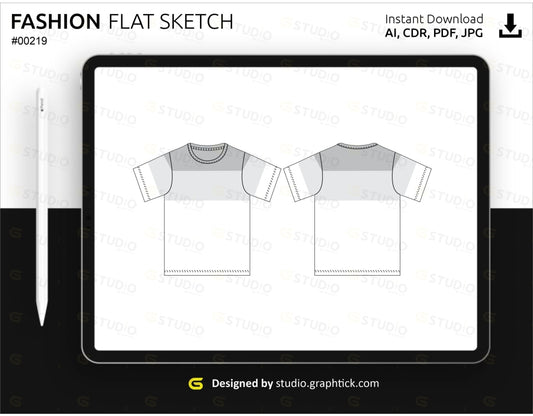 Mens Panel Tee Shirt Flat Sketch