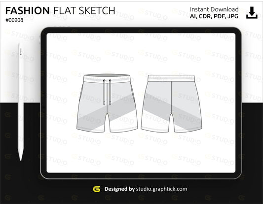 Mens Paneled Shorts Flat Sketch