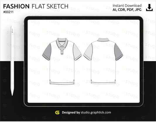 Mens Polo Shirt Flat Sketch