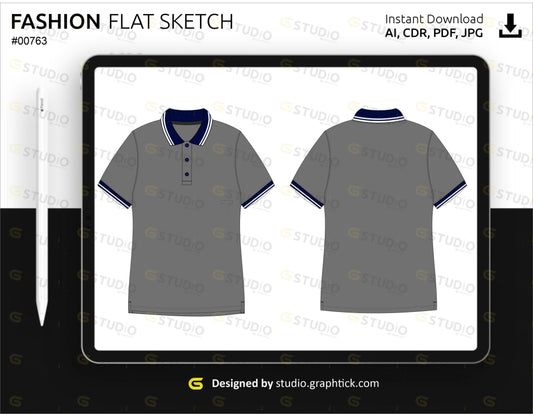 Mens Polo Shirt Flat Sketch