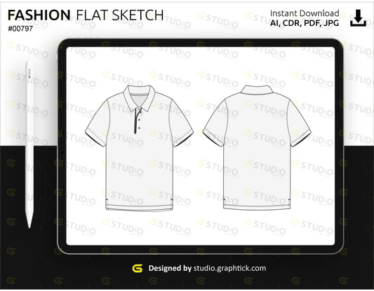 Mens Polo Shirt Flat Sketch