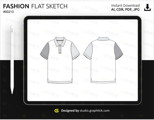 Mens Polo Shirt Flat Sketch