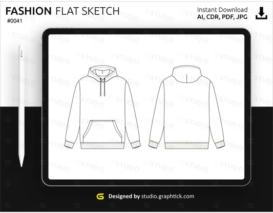 Mens Pullover Hoodie Flat Sketch