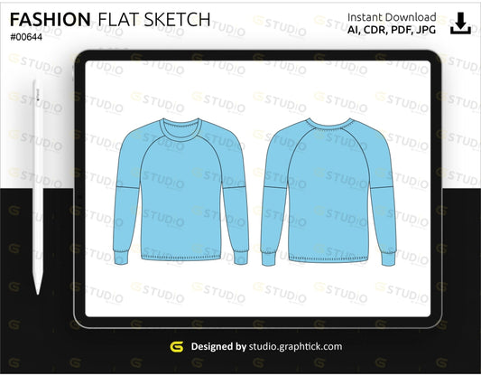 Mens Raglan Sleeve Sweat Shirt Flat Sketch