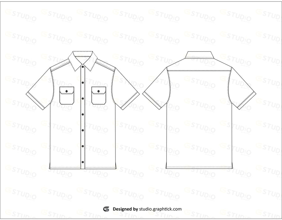 Mens Short Sleeves Button Down Shirt Flat Sketch Shirts & Tops